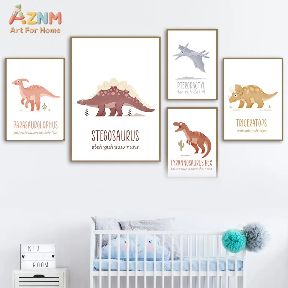 Kids Education Name - AZNM Cetakan Seni Dinding Kanvas Dinosaurus