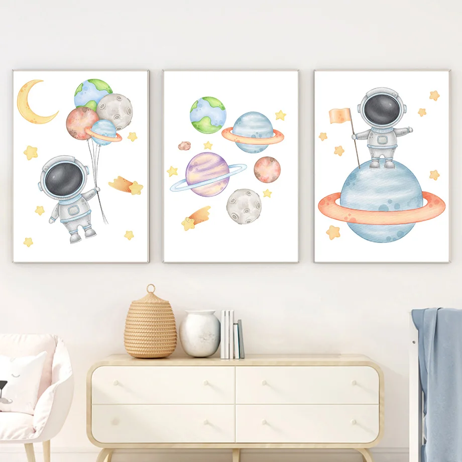 Kids Education Name - Kanvas Seni Dinding Luar Angkasa Alfabet