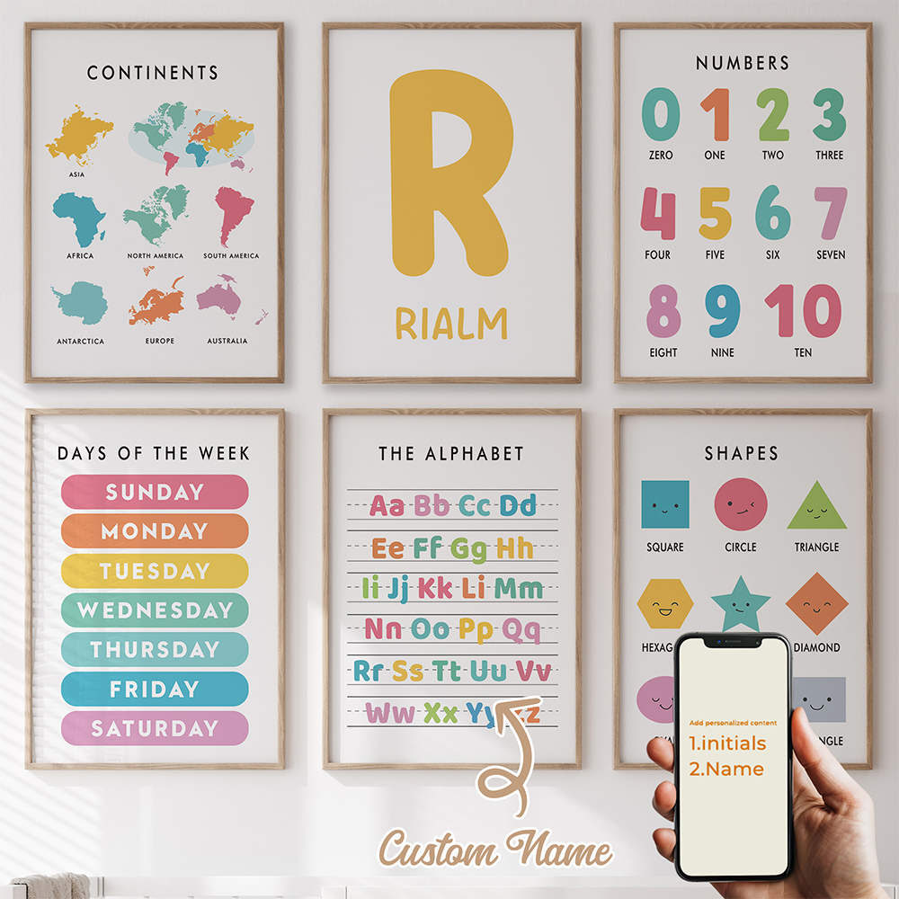 6 Buah Lukisan Poster Kanvas G - Kids Education Name ulasan dan harga